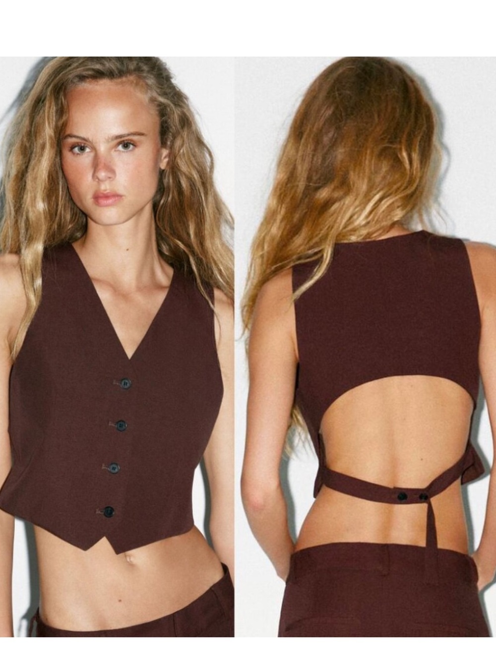Zara Cutout Back Cropped Vest Top in Dark Brown